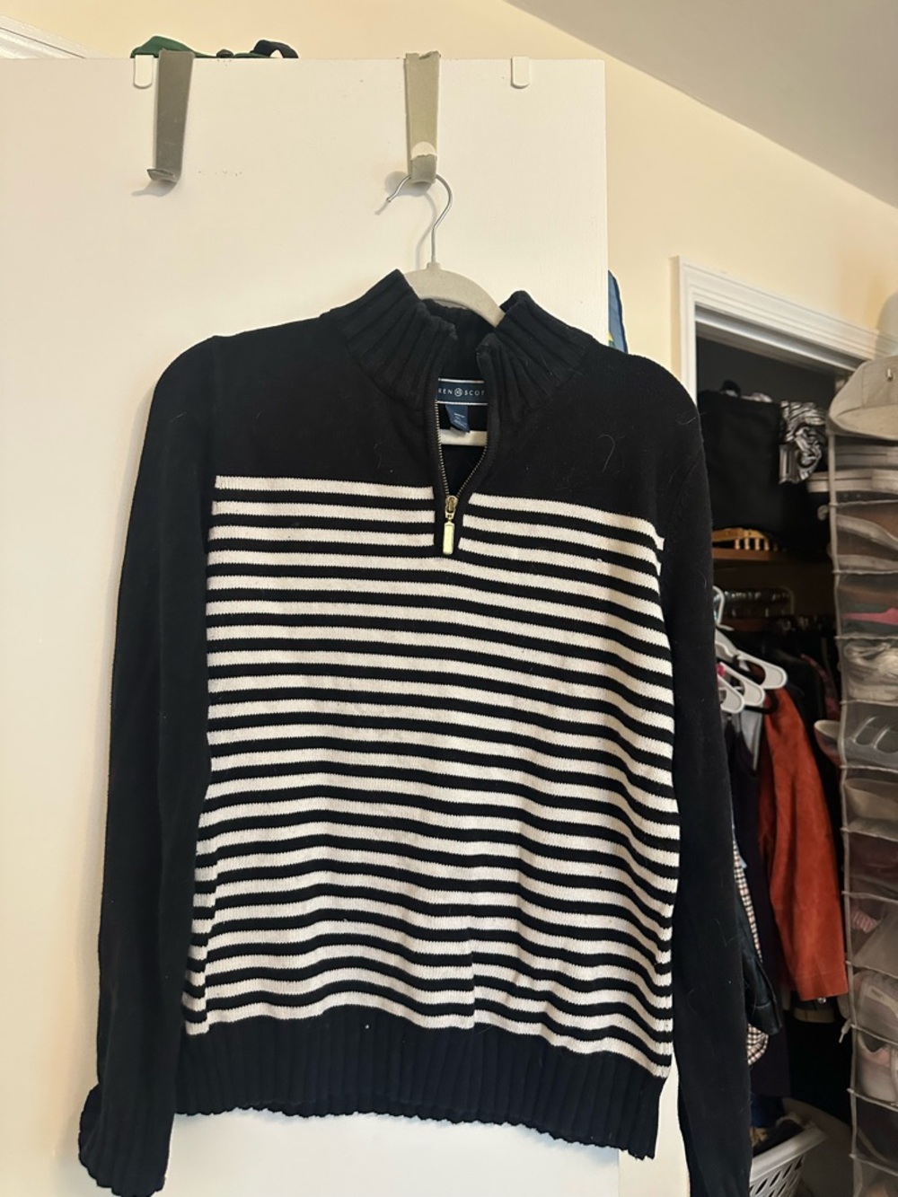 Striped Half-Zip Sweater - Black & White